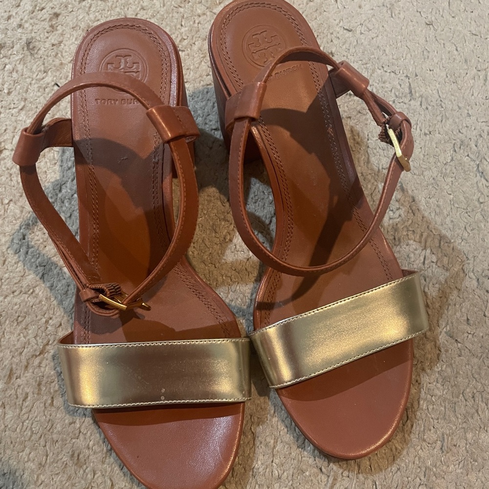 Tory Burch Brown and Gold Sandals